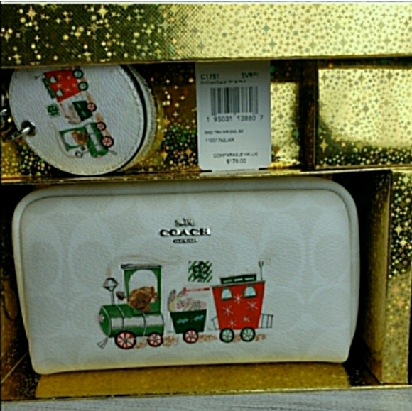 NWT Coach Cosmetic Bag + Mirror Train Boxy Christmas Holiday Train - Picture 7 of 12